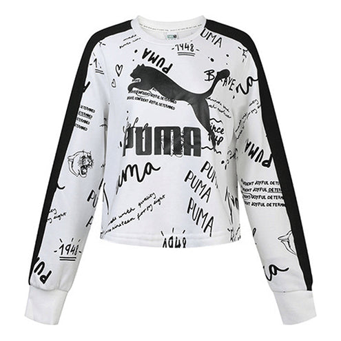 (WMNS) PUMA Classics Logo Crew Aop Knit White 595214-52