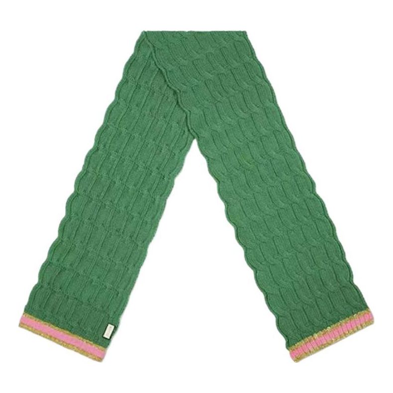 (WMNS) Gucci Cable Knit Scarf With Pink And Gold Striped Hem 'Green' 544777-3GB75-3772