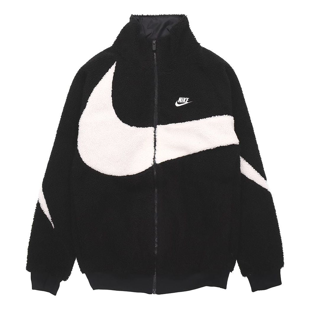 Nike Big Swoosh Large Logo lamb's wool Stay Warm Stand Collar Jacket Black White DH2474-011