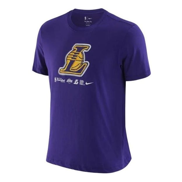 Men's Nike Logo Alphabet Round Neck Short Sleeve Los Angeles Lakers Purple T-Shirt DH6793-547