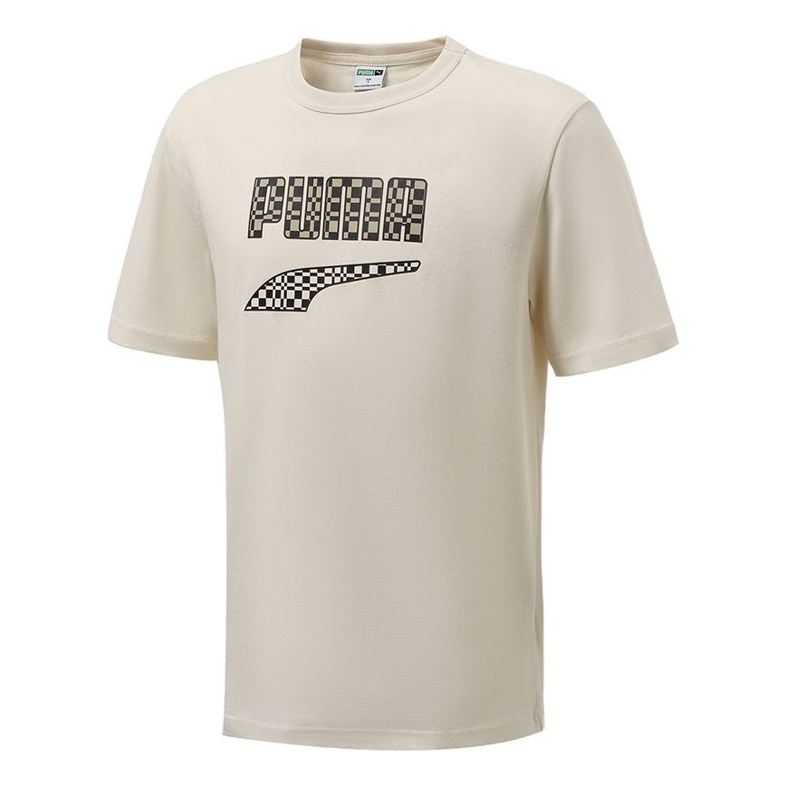 PUMA Funny Logo Printing Sports Round Neck Short Sleeve Creamy White 533042-73