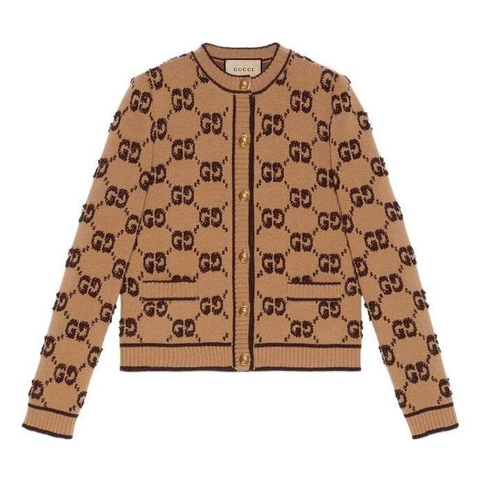 (WMNS) Gucci GG Wool Boucle Jacquard Cardigan 'Camel Brown' 713300-XKCNA-2668