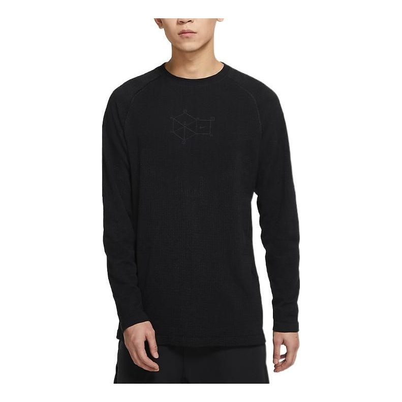 Men's Nike Pattern Solid Color Round Neck Long Sleeves Black T-Shirt CZ9579-010