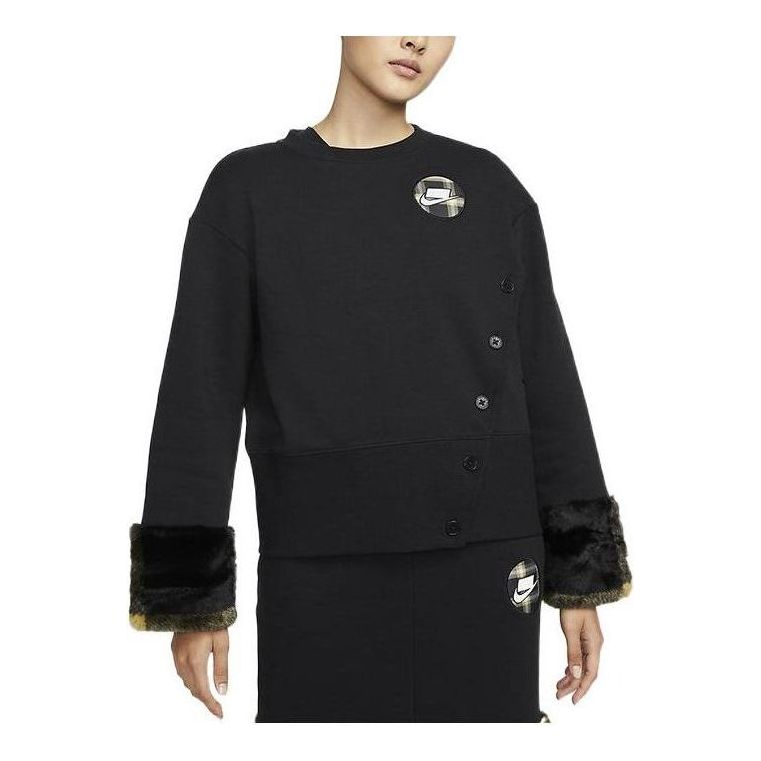 (WMNS) Nike Fleece Print Crew Sweatshirt 'Black' DD4538-010