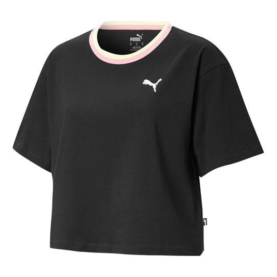 (WMNS) PUMA Celebration Style Tee Multi-Color Round Neck Short Sleeve Black 586043-01