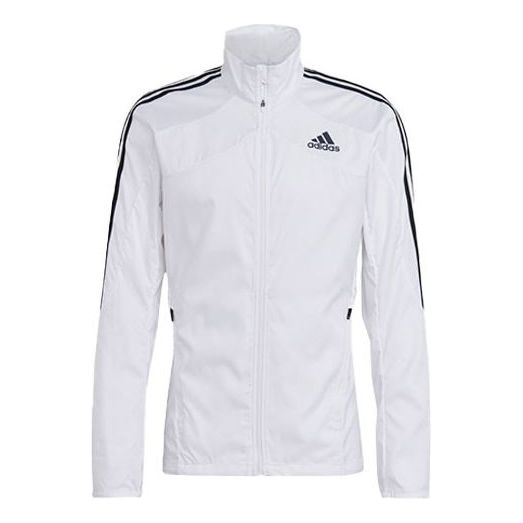 Men's adidas Marathon Jkt Logo Stripe Stand Collar White Jacket GK6111