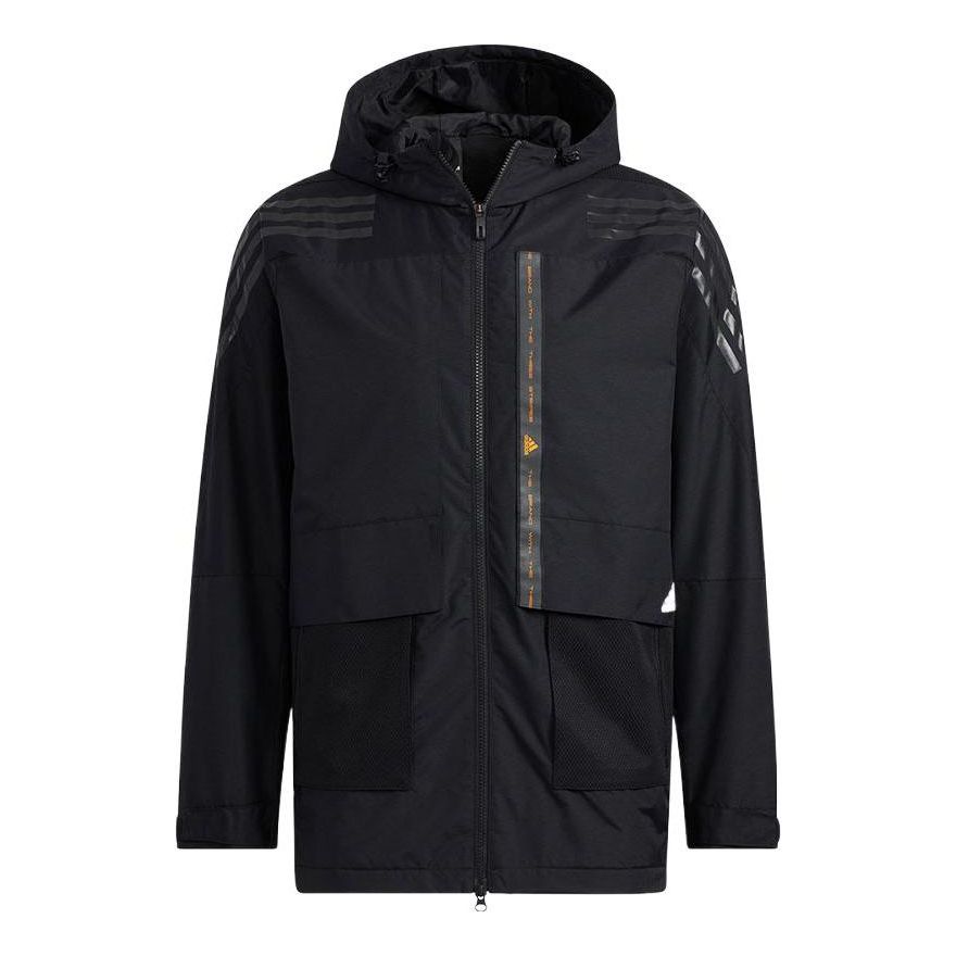 adidas Solid Color hooded Zipper Jacket Black HE7401