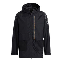 adidas Solid Color hooded Zipper Jacket Black HE7401