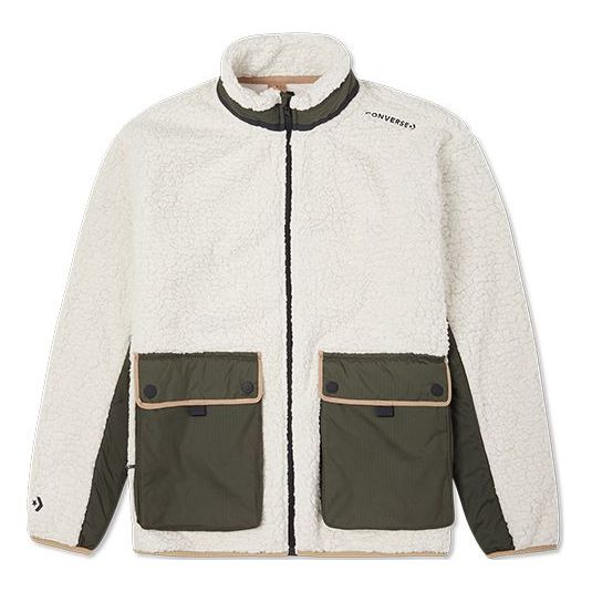 Converse Retro Contrast Color Stitching lamb's wool Jacket White 10021937-A05