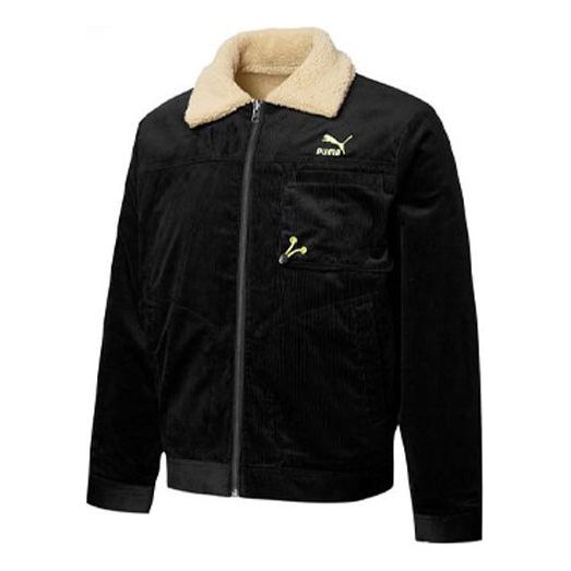 PUMA Cord Embroidered Logo reversible Plush corduroy Jacket Black 534751-01