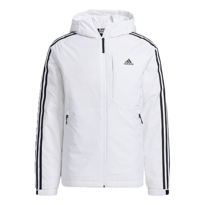 Men's adidas 3St Down Jkt Stripe Outdoor Sports Hooded With Down Feather White Jacket H23089