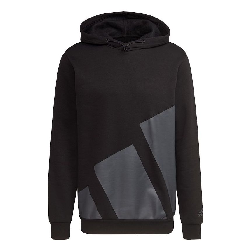 Men's adidas Large Logo Hood Casual Sports Pullover Black HI1180