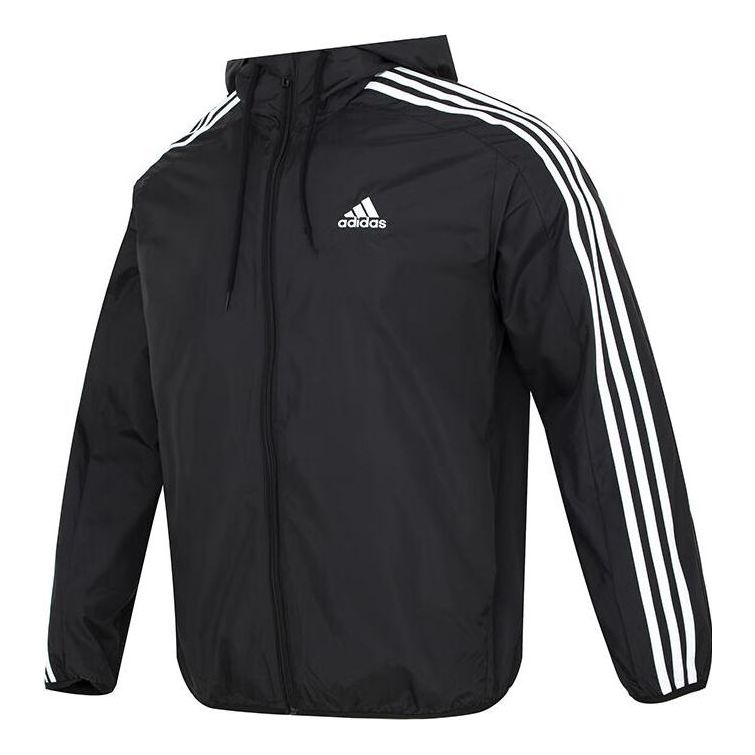 adidas Essentials Woven 3-Stripes Windbreaker Jacket 'Black' IB0378