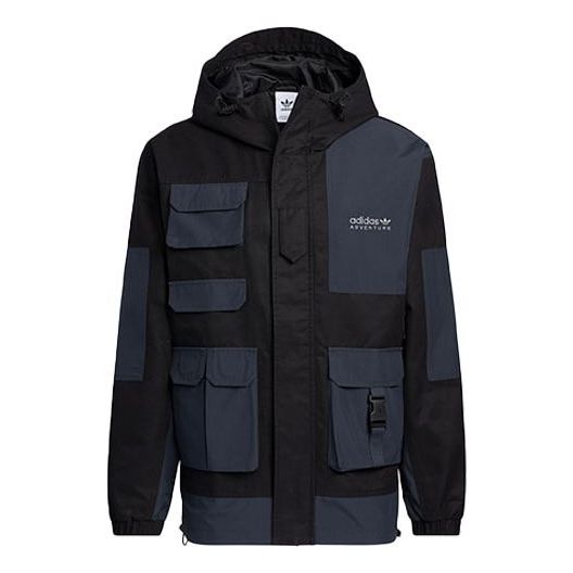 Men's adidas originals Alphabet Printing Contrasting Colors Hooded Track Jacket Black HC0353