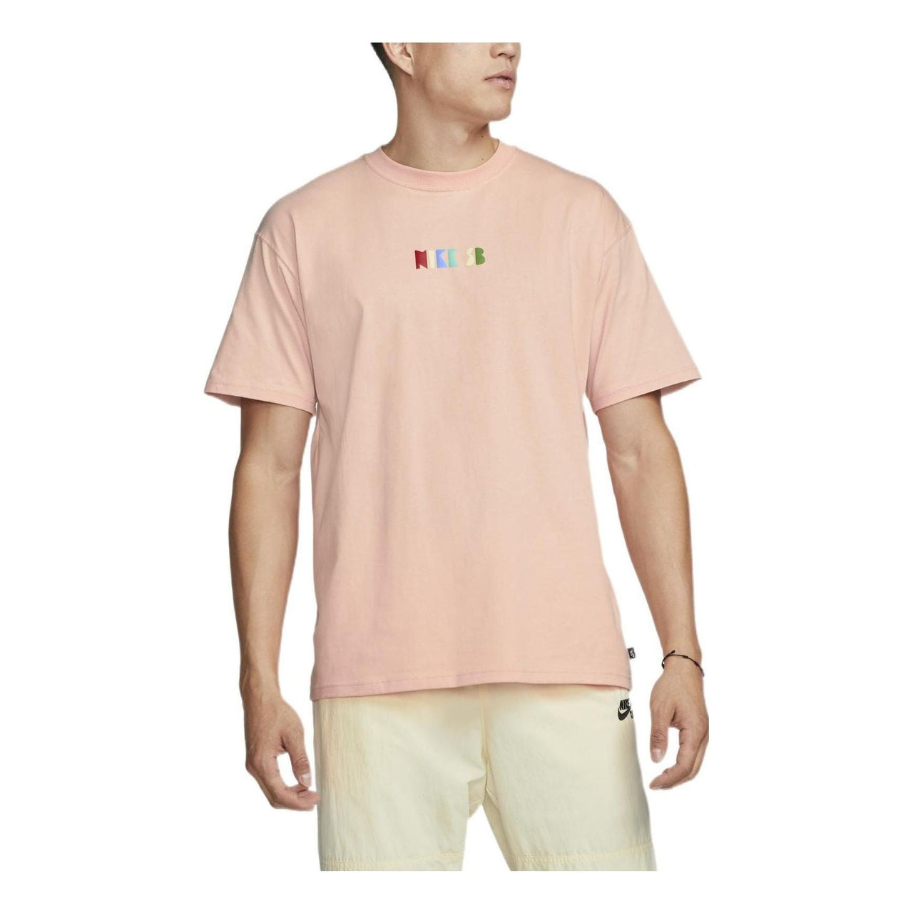 Men's Nike Loose Logo Geometry Pattern Printing Sports Short Sleeve Orange Pink T-Shirt DQ1859-800