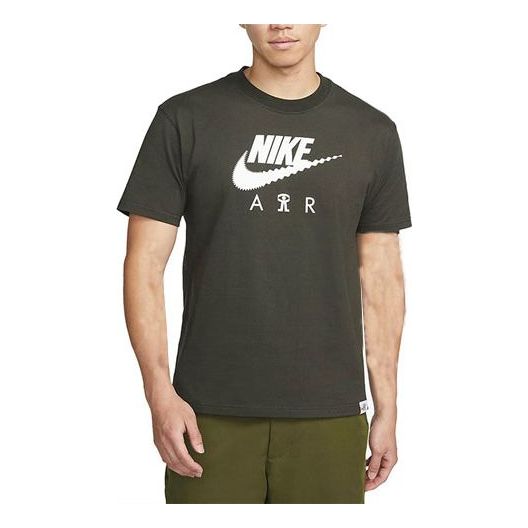 Men's Nike Alphabet Large Logo Printing Round Neck Solid Color Cotton Casual Short Sleeve Green T-Shirt DQ1017-355
