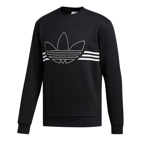 adidas originals OUTLINE TRF CRW Large logo Printing Round Neck Pullover Black ED4687