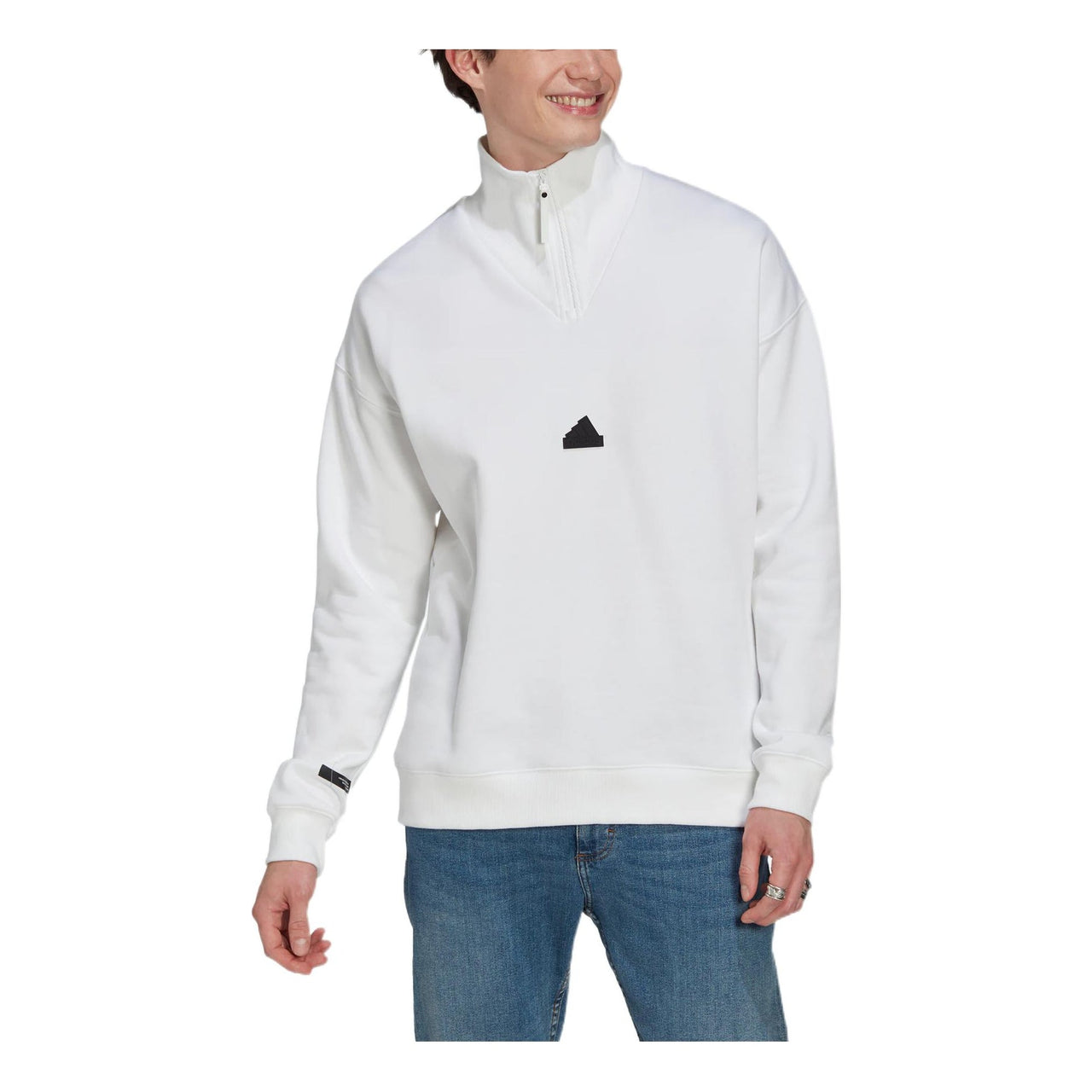 Men's adidas New 1/2-zip Solid Color Small Logo Half Zipper Pullover Stand Collar Long Sleeves White HG2074