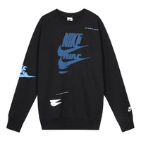 Nike Sportswear Sport Logo Printing Fleece Round Neck Pullover 'Black Blue' DM6876-010