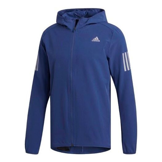 adidas Solid Color Running Sports Hooded Jacket Blue FR0800