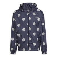 Men's adidas originals Smiling Face Full Print Casual Hooded Track Jacket Deep Navy Blue HN0394