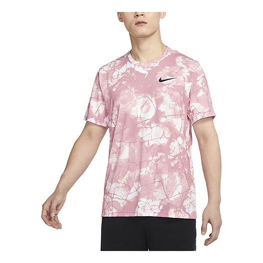 Men's Nike Pro Dri-FIT Logo Printing Round Neck Quick Dry Short Sleeve Pink T-Shirt DQ5422-698