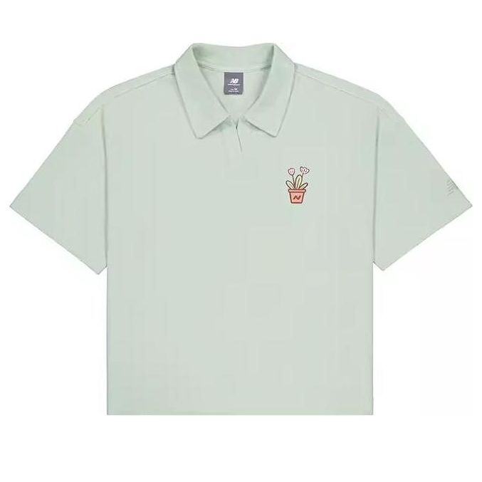 (WMNS) New Balance Potted Plant Graphic Polo Shirt 'Light Blue' NFE26112-MT