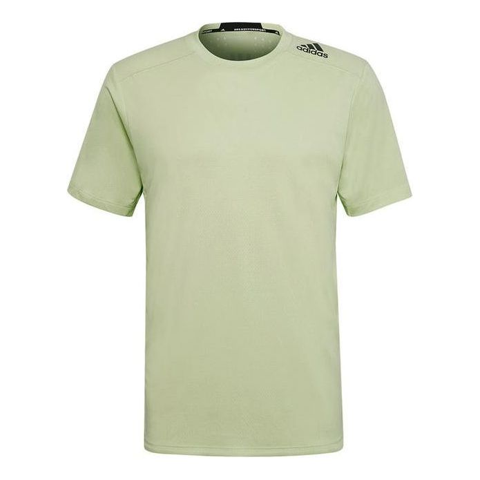 Men's adidas Solid Color Logo Printing Round Neck Short Sleeve Green T-Shirt HC4248