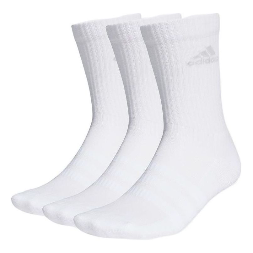 Men's adidas Solid Color Logo Sports Socks 3 Pairs White GC7316