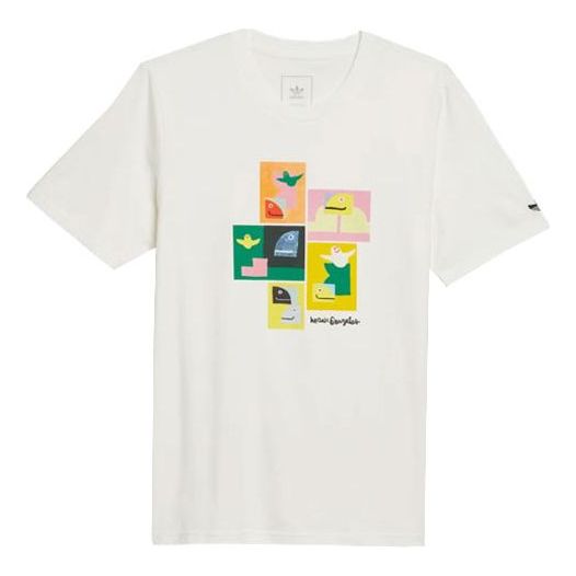 Men's adidas SS22 Pattern Printing Round Neck Short Sleeve White T-Shirt HM9247