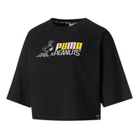 (WMNS) PUMA x PEANUTS Crossover Embroidered Logo Round Neck Loose Short Sleeve Black 531158-01