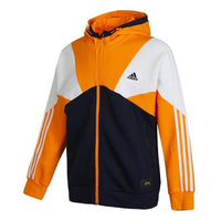 Men's adidas Stripe Splicing Logo Printing Zipper Hooded Jacket Autumn Black HE7471