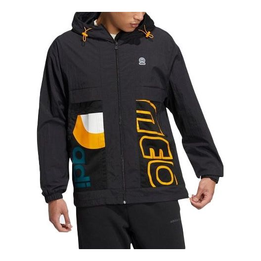 Men's adidas neo Sports Woven Alphabet Hooded Jacket Black HS8850
