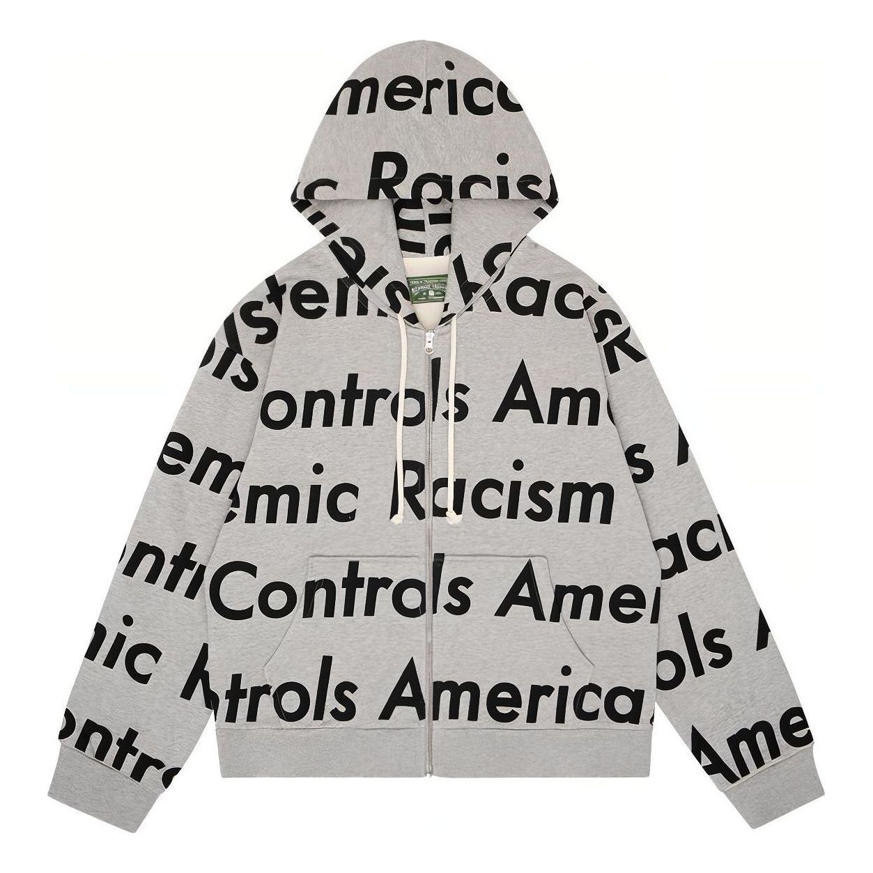 Denim Tears x Arthur Jafa Systemic Racism Controls America Zip Up Hoodie 'Grey White' 014-016-123