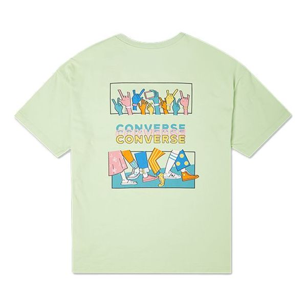 (WMNS) Converse Pattern Printing Loose Knit Short Sleeve Green 10022776-A02