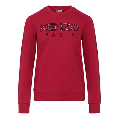 (WMNS) KENZO Logo Pattern Round Neck Long Sleeves CHERRY Red Hoodie F962SW707962-22