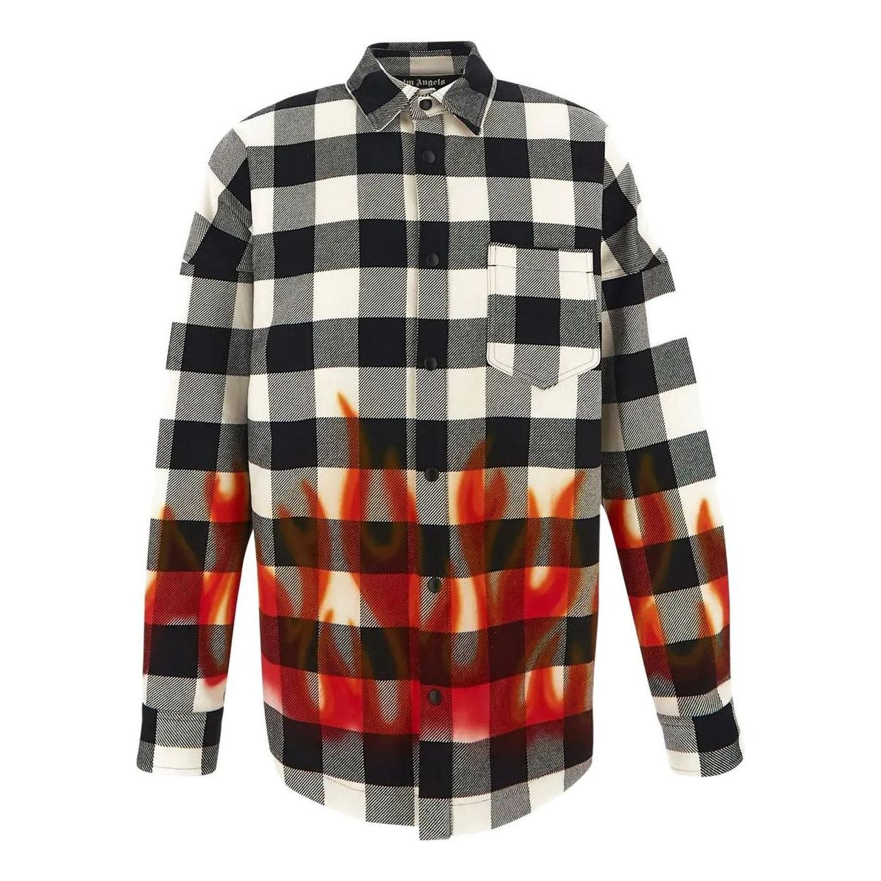 Palm Angels FW22 Burning Logo Overshirt 'Black Red' PMGA024F22FAB0021025