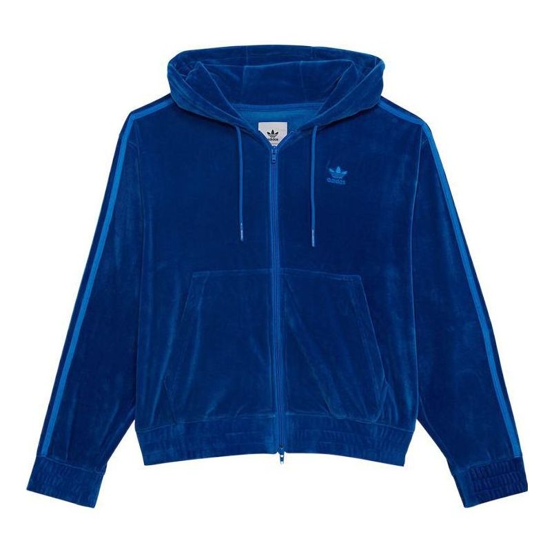 Men's adidas originals FW22 Solid Color Logo Embroidered Hooded Track Jacket Blue H55893