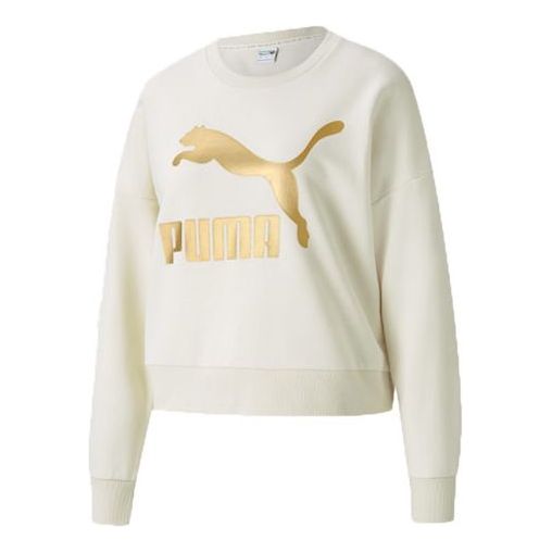 (WMNS) PUMA Classics Logo Printing Round-Neck Swea Ivory 531382-73