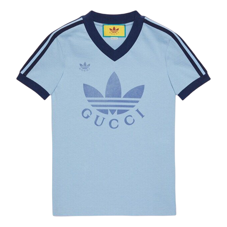 Gucci x adidas SS22 V-Neck T-Shirt 'Light Blue' 693636-XJEBZ-4709
