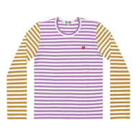 COMME des GARCONS PLAY L/S Bi-Colour Striped Small Emblem T-Shirt 'Purple Olive' AZ-T318-051-4
