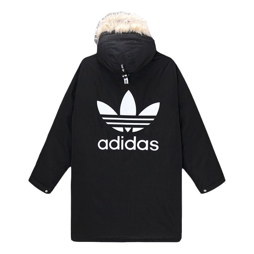 adidas originals Down Fur Parka Casual Sports Stay Warm hooded down Jacket Black GE1316