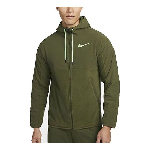 Men's Nike Sports Living Series Solid Color Logo Printing Hooded Casual Jacket Green DD2129-326