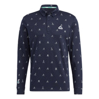 Men's adidas Solid Color Logo Full Print Sports Long Sleeves Dark Blue Shirt HG5794