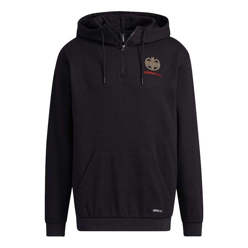 Men's adidas neo Back Logo Pattern Half Zipper Black H52968
