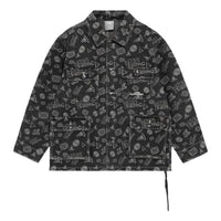 Li-Ning Skateboard Series Full Print Loose Washed Denim Jacket 'Black Grey' AJDS047-4