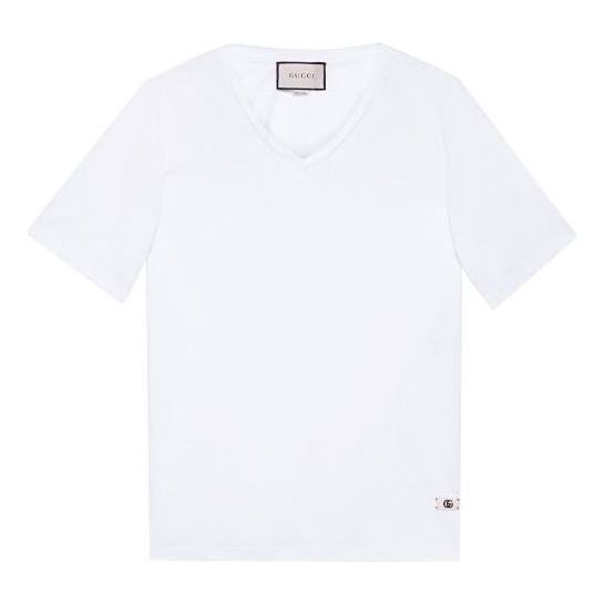 Gucci Linen V-Neck T-Shirt With Double G 'White' 645269-XJC6N-9692