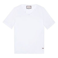 Gucci Linen V-Neck T-Shirt With Double G 'White' 645269-XJC6N-9692