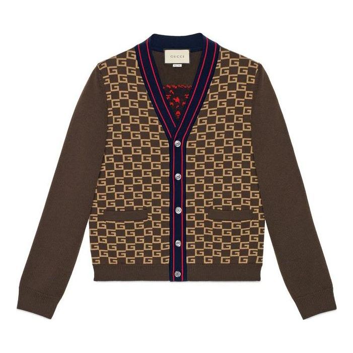 Gucci Square G Tiger Knit Cardigan 'Brown' 522543-X9U22-2097
