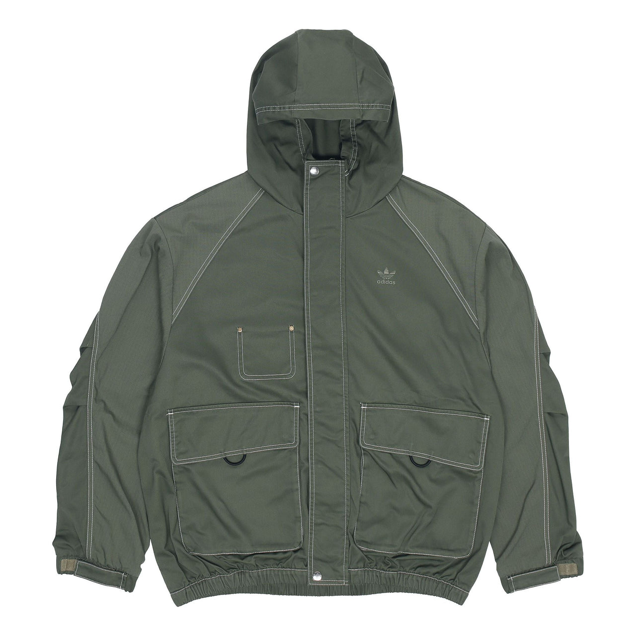 Men's adidas originals Ww Hooded Jkt Sports Embroidered Logo Cargo Solid Color Hooded Jacket Army Green HM8017